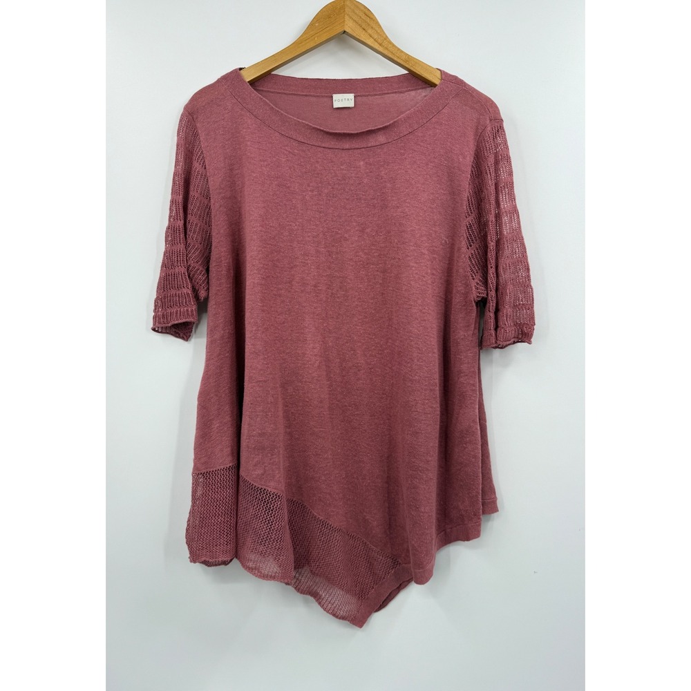 POETRY Linen Blend Asymmetrical Hem Knit Top Rose Mauve Size 14